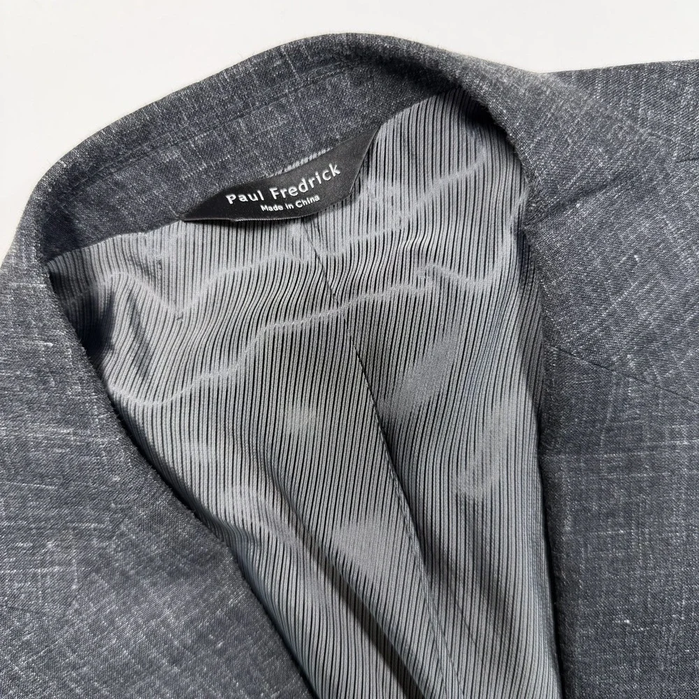 Paul Fredrick Men's Gray Blazer Sport Coat Single Breasted Wool Silk Linen 46L